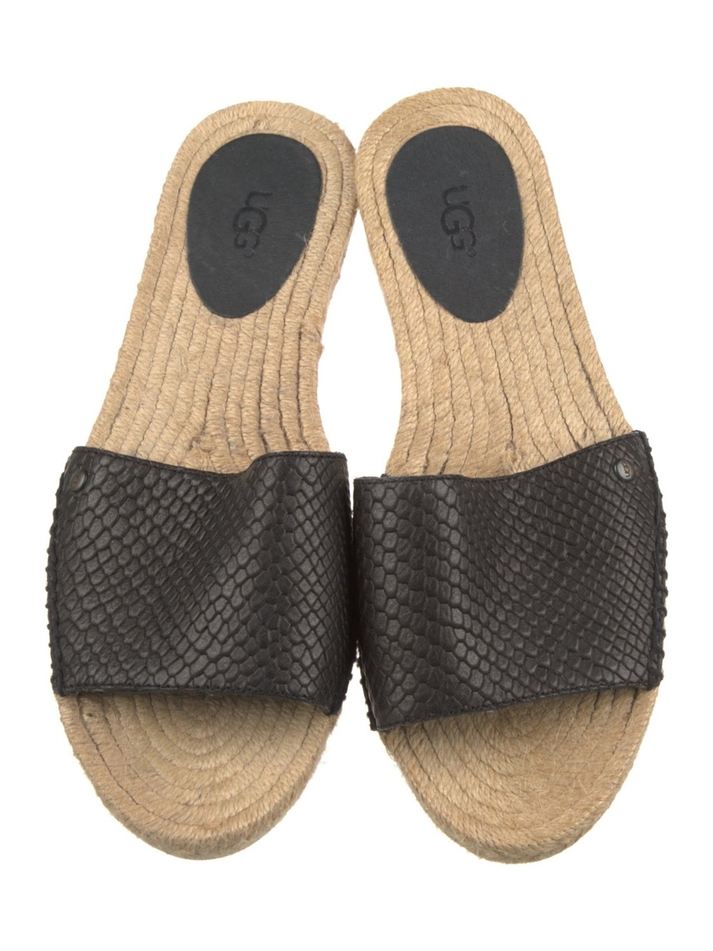 UGG Women's Black Snake-Embossed Slide Espadrille Sandals